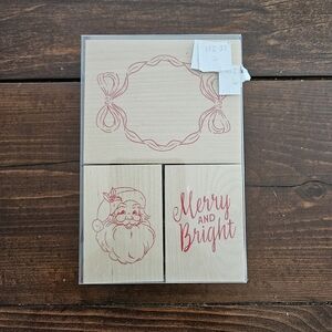 Ashland Recollections Christmas Merry & Bright Santa‎ Wood Stamp Set 3 Pc